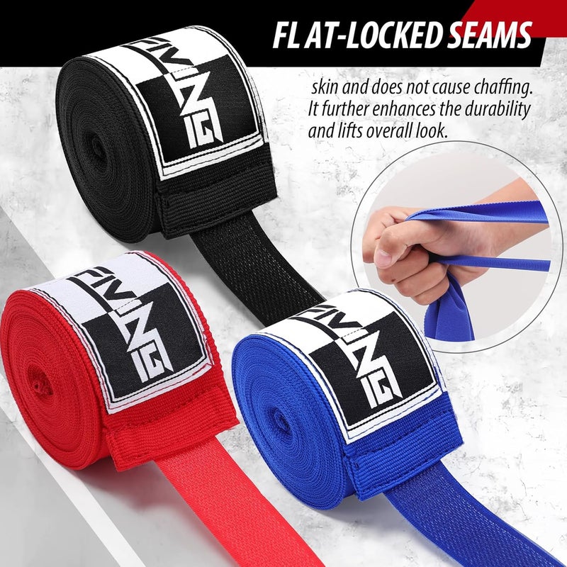 FIVING Boxing Hand Wraps Inner Gloves for Men Women, 180 Inch Elasticated Thumb Loop Bandages, Wrist Wrap Protection Muay Thai MMA Kickboxing Martial Arts Punching Bag Training - Image 3